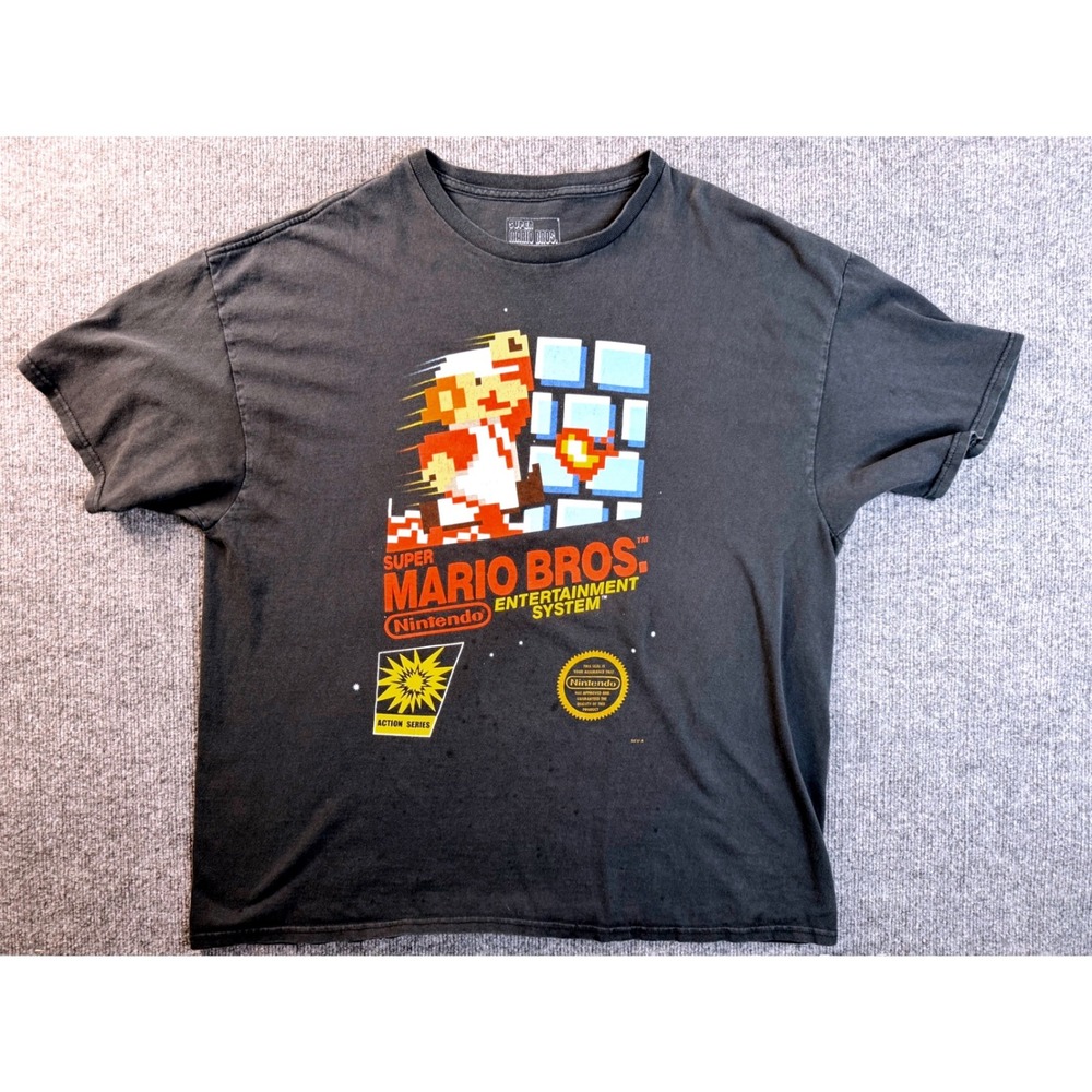 Nintendo Super Mario Bros T Shirt XL Gray NES Box Art Graphic Tee Cotton Mens